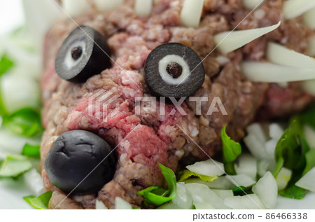 Traditional German dish called Mettigel,.Mett served as a Mett hedgehog 86466338