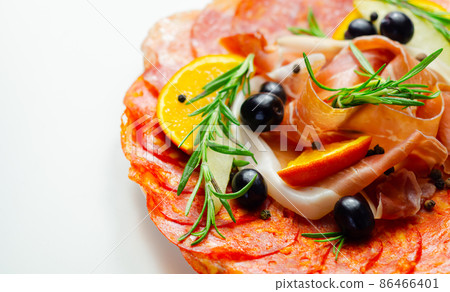 Continental cured pork cold cuts, prosciutto, milano style salami and spanish chorizo 86466401