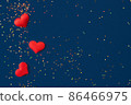 Festive background with red hearts and small multicolored holographic sparkles on dark blue background. St.Valentines day background for your project 86466975