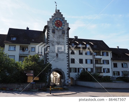 Elevation of Untertor gate in Stein am Rhein in Switzerland Elevation of Untertor gate in Stein am Rhein in Switzerland 86467307