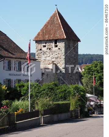 Medieval stony tower in Stein am Rhein town in Switzerland - vertical Medieval stony tower in Stein am Rhein town in Switzerland - vertical 86467310
