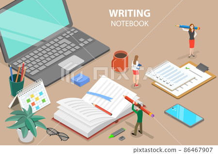 3D Isometric Flat Vector Conceptual Illustration of Notebook Writing 86467907