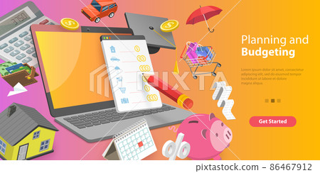 3D Isometric Flat Vector Conceptual Illustration of Budget Management Software 86467912
