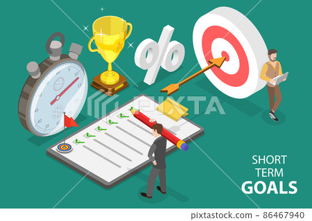 3D Isometric Flat Vector Conceptual Illustration of Business Short-term Goals 86467940