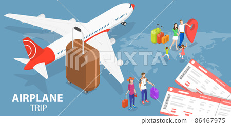 3D Isometric Flat Vector Conceptual Illustration of Airplane Trip 86467975