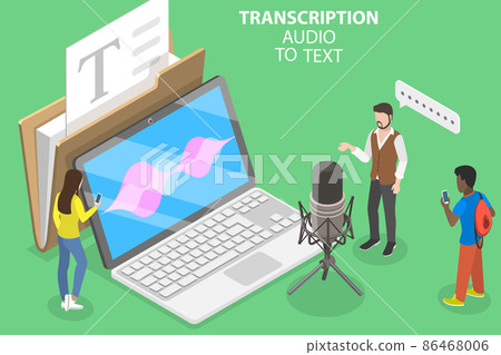 3D Isometric Flat Vector Conceptual Illustration of Transcription Audio to Text 86468006