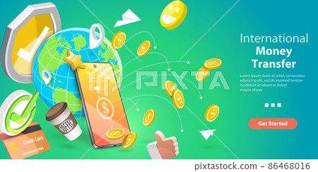 3D Vector Conceptual Illustration of International Money Transfer 86468016