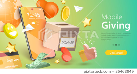 3D Vector Conceptual Illustration of Donation Money, Mobile Charity Apps 3D Vector Conceptual Illustration of Donation Money, Mobile Charity Apps 86468049