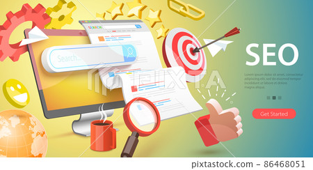 3D Vector Conceptual Illustration of SEO - Search Engine Optimization 3D Vector Conceptual Illustration of SEO - Search Engine Optimization 86468051