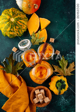 Sweet homemade pumpkin jam in jar Sweet homemade pumpkin jam in jar 86468500