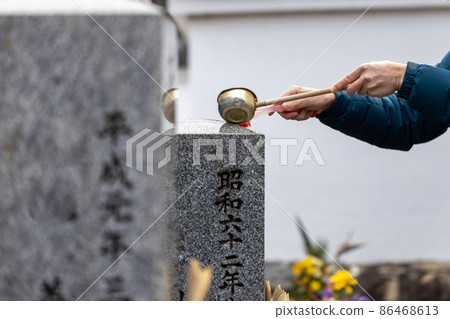 A man visiting a grave and cleaning the grave A man visiting a grave and cleaning the grave 86468613