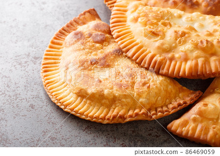 Traditional Chebureki with meat close-up. horizontal Traditional Chebureki with meat close-up. horizontal 86469059