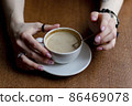 Woman in a cafe drinking coffee 86469078