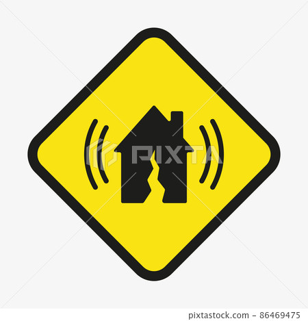 Vector symbol of earthquake. Warning yellow sign. 86469475