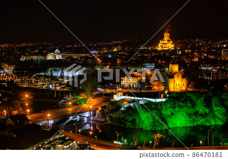 Night aerial view of Tbilisi Night aerial view of Tbilisi 86470181
