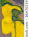 Beautiful farmland fields and a winding river aerial landscape 86470339