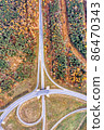 Aerial view on autumn road with intersection 86470343
