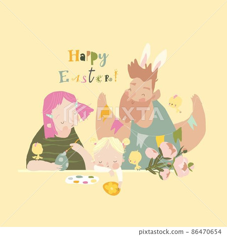 Cartoon Happy Family getting ready for Easter 86470654
