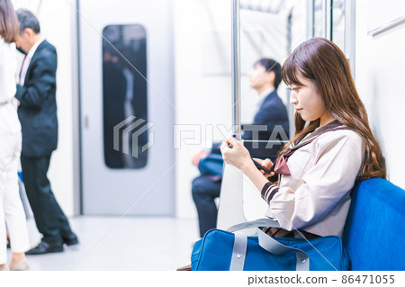 School girls who go to school by train 86471055