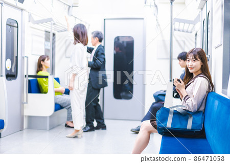 School girls who go to school by train 86471058