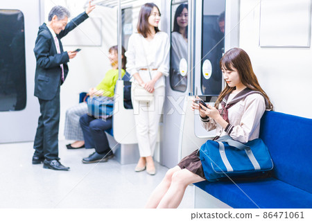 School girls who go to school by train 86471061