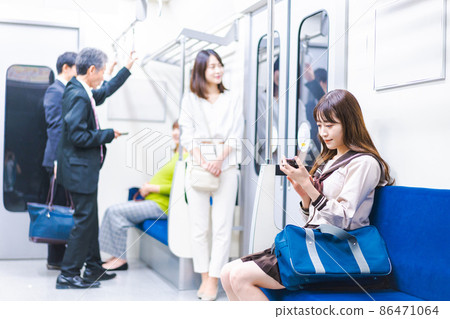 School girls who go to school by train 86471064