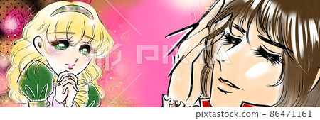 Illustration of a blonde headband princess in love with a 70's shojo manga handsome narcissist prince 86471161
