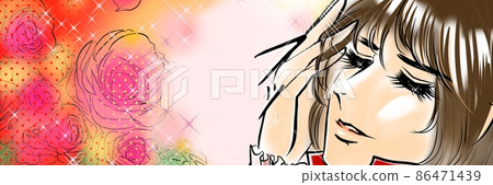 70 年代少女漫畫長發英俊自戀王子 Hanikam 和玫瑰園背景插圖 86471439