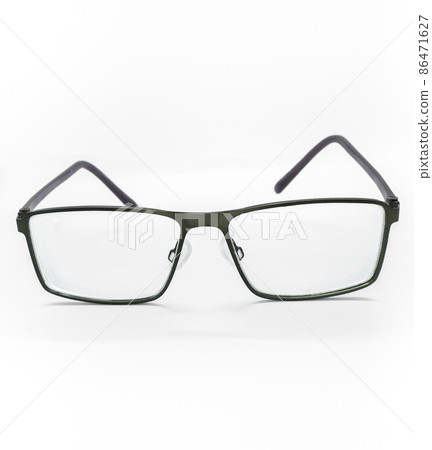 Eyeglasses for short-sighted people with water cleaner on white background Eyeglasses for short-sighted people with water cleaner on white background 86471627