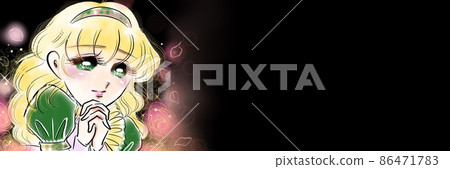 70 年代少女漫畫金發燙髮女士姿勢插圖祈求愛情實現 86471783