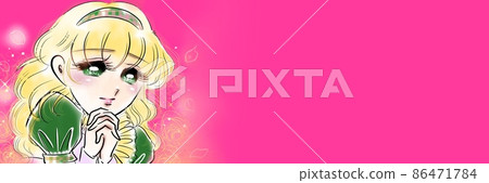 70's Shojo Manga Blonde Perm Lady Pose Illustration Praying for Pounding Love Fulfillment 86471784