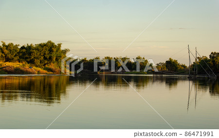 traditional local fisherman used net fishing 86471991