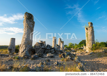 The Stone Desert Pobiti Kamani - fabulous rock phenomenon in Varna Province, Bulgaria - tourist destination The Stone Desert Pobiti Kamani - fabulous rock phenomenon in Varna Province, Bulgaria - tourist destination 86472468