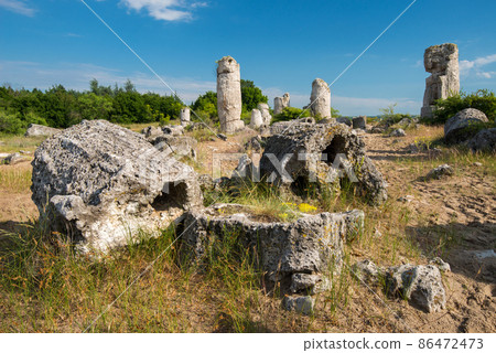 The Stone Desert Pobiti Kamani - fabulous rock phenomenon in Varna Province, Bulgaria - tourist destination 86472473