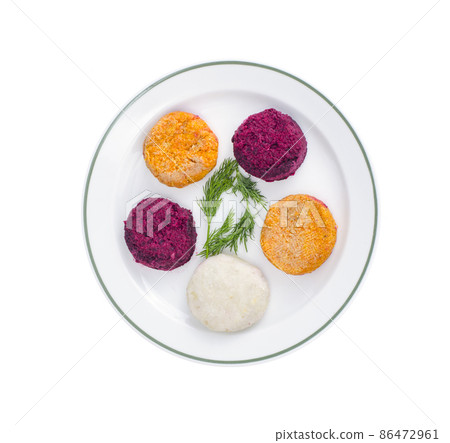 Vegetable burgers from beets, carrots, potatoes. Vegetarian menu. 86472961