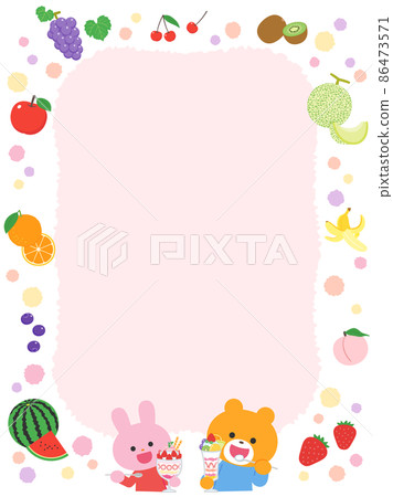 Cute frames of animal characters and various fruits Cute frames of animal characters and various fruits 86473571