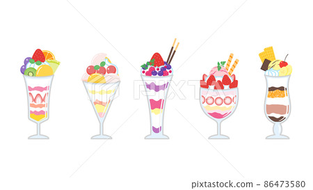 Fruit parfait, peach parfait, berry parfait, strawberry parfait, chocolate parfait Fruit parfait, peach parfait, berry parfait, strawberry parfait, chocolate parfait 86473580