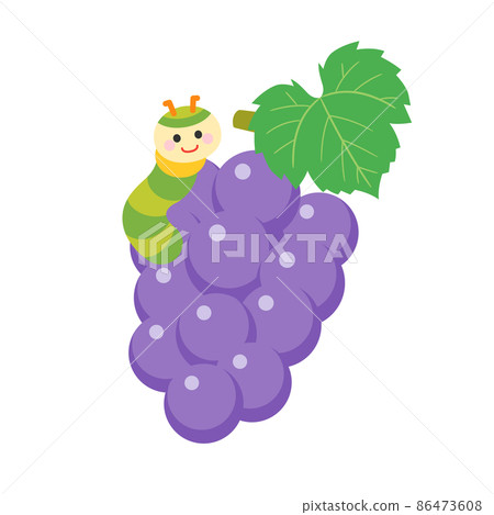 Grape and cute green worm character 86473608