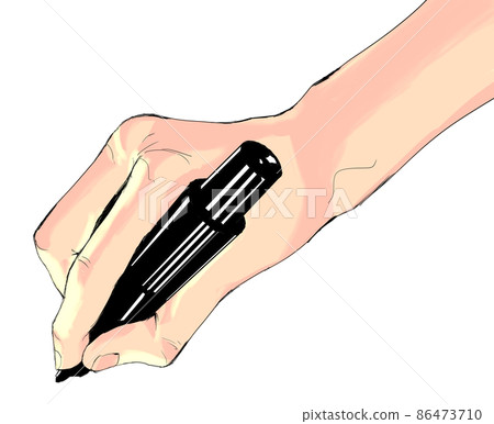 Illustration of a hand holding a felt-tip pen diagonally colorful 86473710