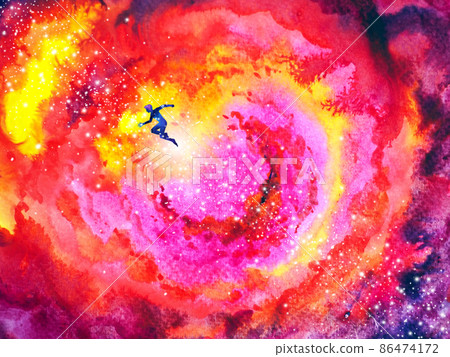 human rush run in fire flame abstract art spiritual mind aura universe watercolor painting illustration design drawing 86474172