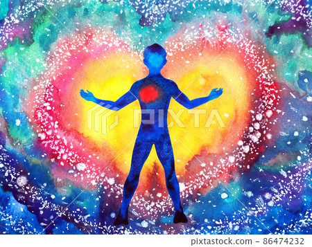 human heal heart love spirit mind health spiritual mental energy connect to the universe power abstract art watercolor painting illustration design 86474232