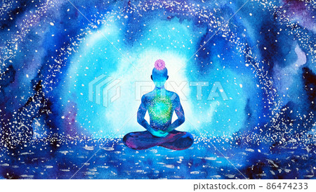crown violet chakra human meditate mind mental health yoga spiritual healing meditation peace watercolor painting illustration design abstract universe 86474233