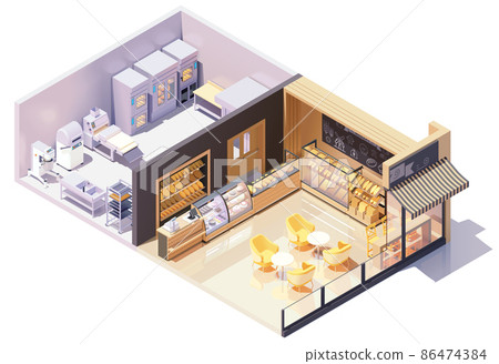 Vector isometric bakery shop interior 86474384