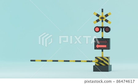 Illustration of a railroad crossing drawn in 3DCG. 86474617