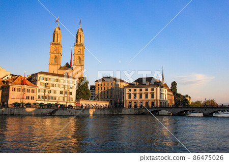 [Zurich] Cityscape Limmat River 86475026