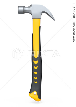 Black and yellow hammer with a rubberized handle isolated on white background Black and yellow hammer with a rubberized handle isolated on white background 86475319