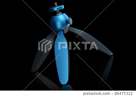 Photo and video tripod with quick release plate isolated on black background Photo and video tripod with quick release plate isolated on black background 86475322