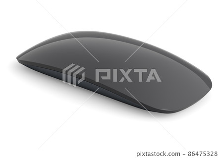 Realistic black wireless computer mouse with touch isolated on white background. Realistic black wireless computer mouse with touch isolated on white background. 86475328