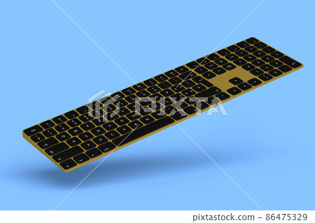 Modern gold aluminum computer keyboard isolated on blue background. Modern gold aluminum computer keyboard isolated on blue background. 86475329