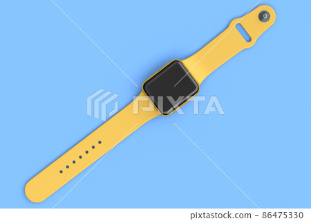 Stainless gold smart watch or fitness tracker isolated on blue background. Stainless gold smart watch or fitness tracker isolated on blue background. 86475330